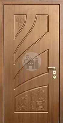 стальная дверь, отделка коричневым массивом дерева и мдф - внутренняя часть двери ДВ-1715